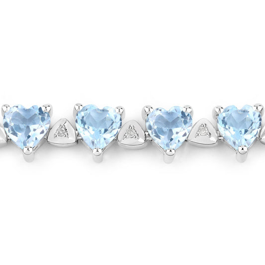 Pulsera de plata de ley .925 con topacio azul genuino de 11,62 quilates y diamantes blancos