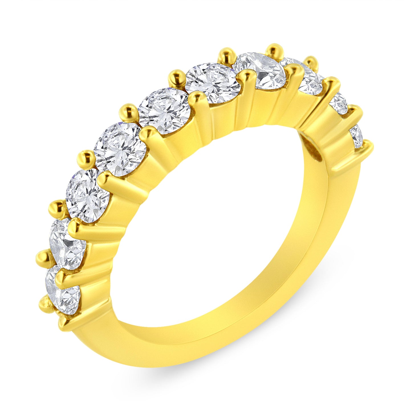 Anillo de aniversario de 10 piedras de oro amarillo de 14 quilates chapado en plata de ley 925 con diamante redondo talla brillante de 2,0 quilates (color J-K, claridad I1-I2) - Talla 7