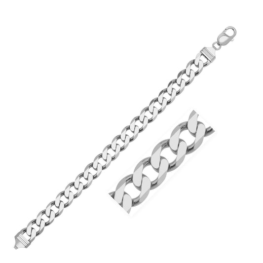 Cadena de Plata de Ley de 9,5 mm estilo Cubano Bañada en Rodio