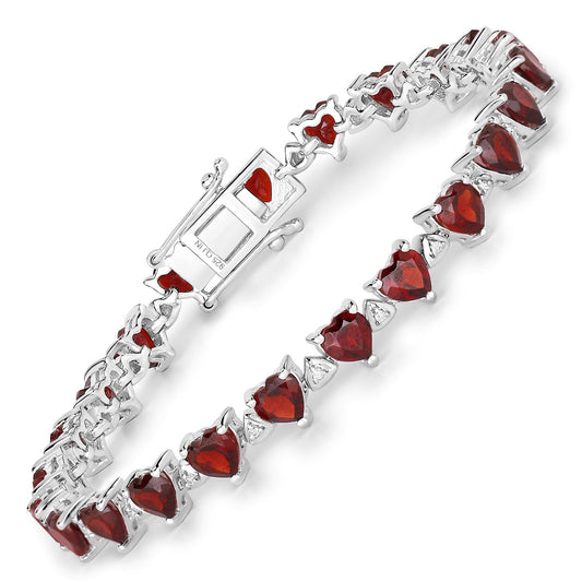 Pulsera de plata de ley .925 con granate genuino de 11.62 quilates y diamantes blancos