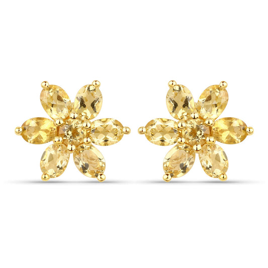 18K Yellow Gold Plated 2.12 Carat Genuine Citrine .925 Sterling Silver Earrings