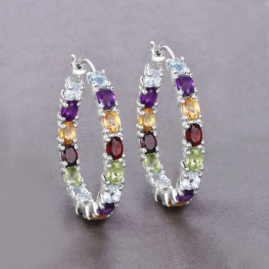 5.44 Carat Genuine Multi Stones .925 Sterling Silver Earrings - view 2
