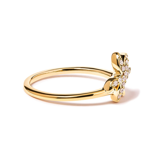 Anillo Llamativo de Oro Amarillo de 10K con Diamante de 1/10 Cttw y Palma (Color H-I, Claridad I1-I2) - Talla 7