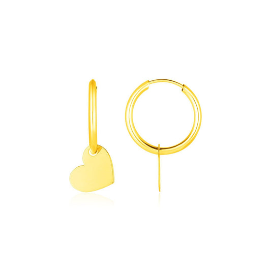14K Yellow Gold Hoop Polished Earrings with Hearts - view 2