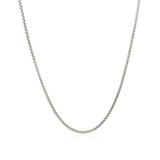 Cadena redonda tipo box de oro blanco de 14k de 1.35 mm