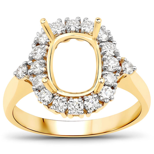 Anillo de Montura Semiterminada de Oro Amarillo de 14K con Diamante Blanco Genuino de 0,54 Quilates - Contiene Gema Cojín de 9x7 mm