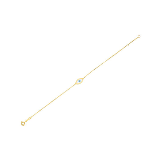 Pulsera de ojo turco de nácar de oro amarillo de 14k (1.00 mm)