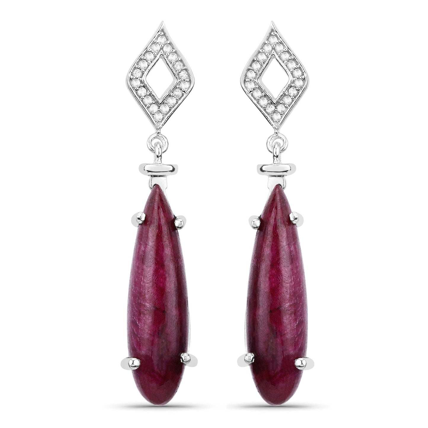 Aretes de 23.25 quilates de rubí teñido y topacio blanco de plata esterlina .925