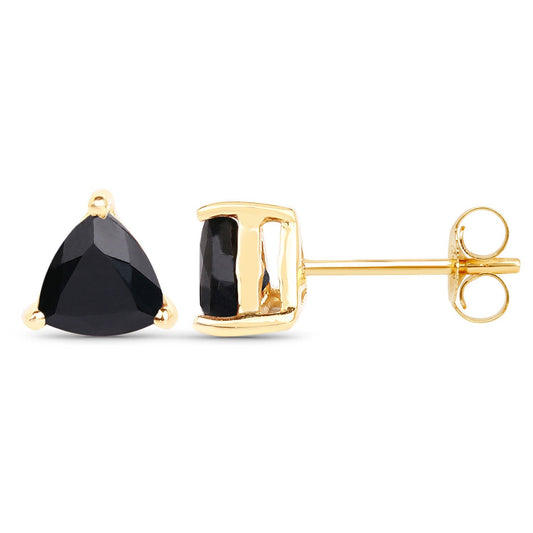 0.70 Carat Genuine Black Sapphire 14K Yellow Gold Earrings - view 2