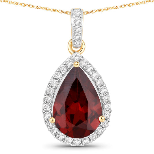 Colgante de oro amarillo de 14 quilates con rodolita genuina de 3,29 quilates y diamantes blancos