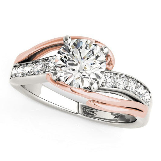 Anillo de compromiso de diamante de oro blanco y rosa de 14k con vástago tipo bypass (1 1/8 ct. p.t.)