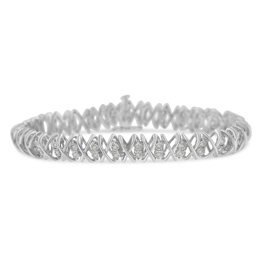 Pulsera X-Link de plata de ley con diamantes talla rosa (1 cttw, color I-J, claridad I2-I3)