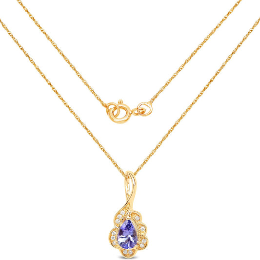 Colgante de oro amarillo de 14K con tanzanita genuina de 0,40 quilates y diamantes blancos