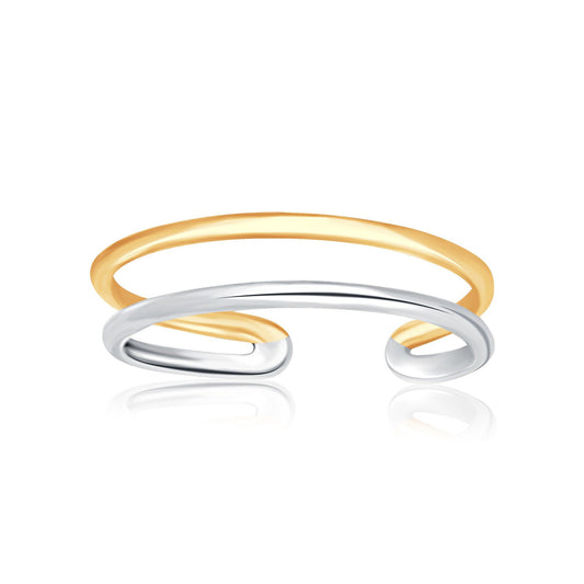 Anillo de pie de oro de 14k de dos tonos con un elegante diseño de hilo abierto
