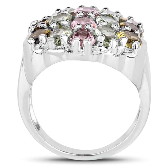 Anillo de plata esterlina .925 con turmalina marrón, turmalina rosa y turmalina verde genuinas de 6.74 quilates