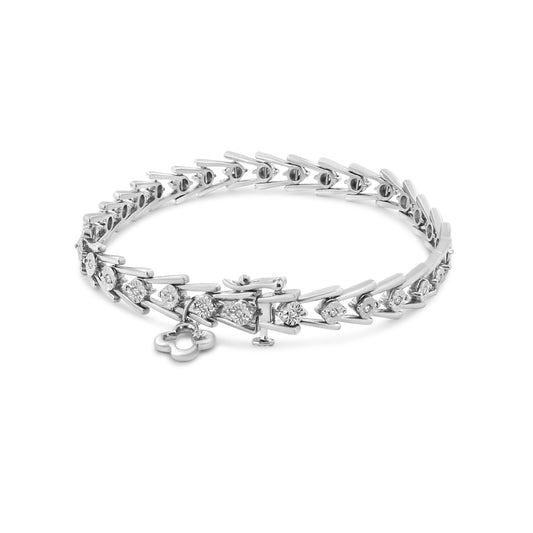 Pulsera de tenis de plata esterlina .925 con diseño doble de milgrain y diamantes en engaste "Miracle" (1/2 quilate total, color I-J, claridad I3) - Talla 7.75"