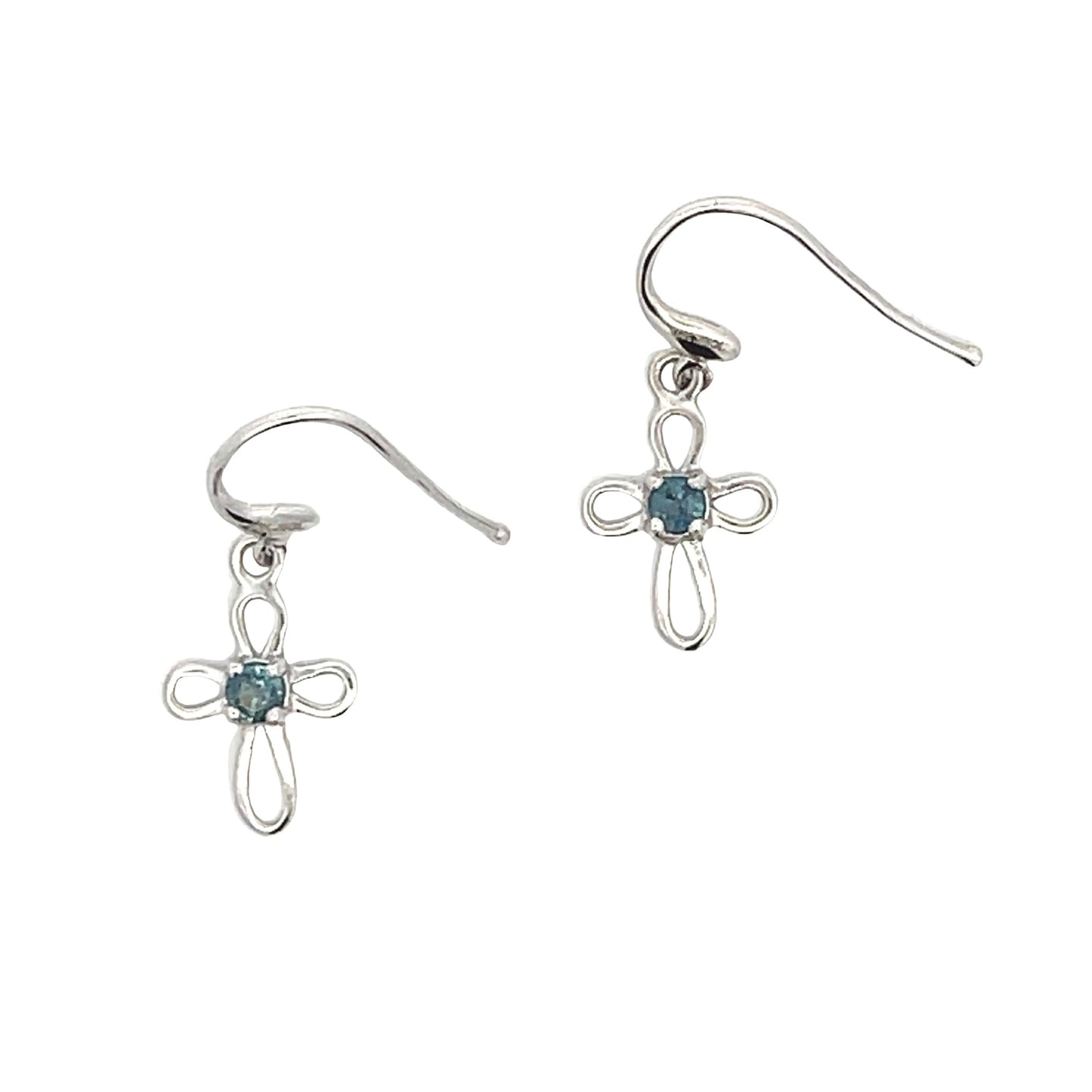 Pendientes de cruz con zafiros de .27 ct. en oro blanco de 10 kt.