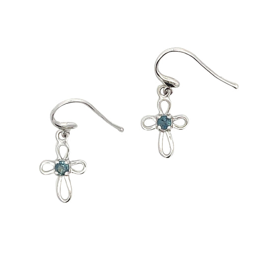 Pendientes de cruz con zafiros de .27 ct. en oro blanco de 10 kt.
