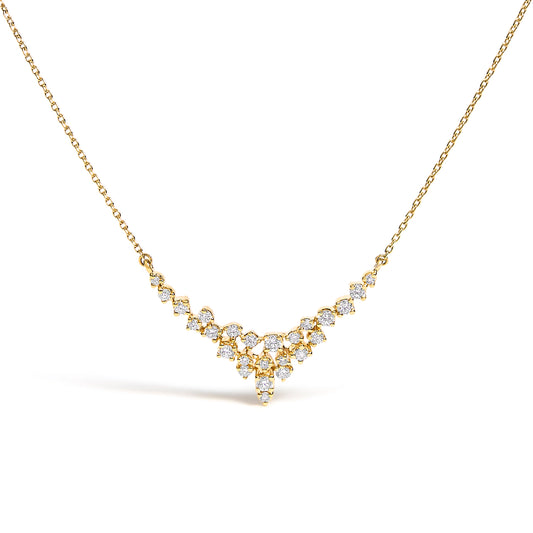 Collar en V dispersa de diamantes de oro amarillo de 14 quilates de 1/2 quilate (Color I-J, Claridad SI2-I1) - 18 pulgadas