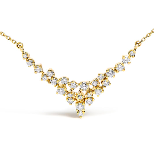 Collar en V dispersa de diamantes de oro amarillo de 14 quilates de 1/2 quilate (Color I-J, Claridad SI2-I1) - 18 pulgadas