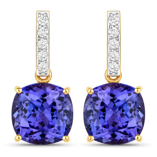 Pendientes de 14 quilates de oro amarillo con tanzanita genuina de 5.64 quilates y diamantes blancos