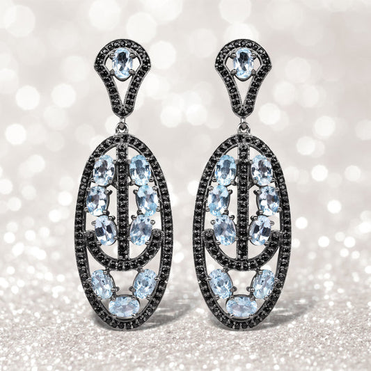 Pendientes de plata de ley .925 con topacio azul genuino de 13.80 quilates y espinela negra