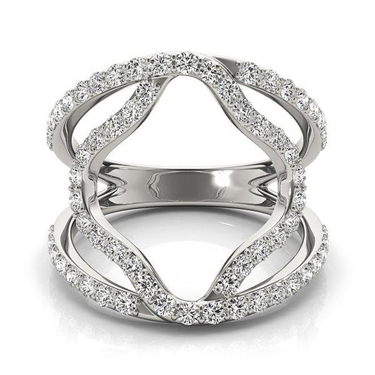 Anillo de banda doble estilo flor de diamante en oro blanco de 14k (5/8 cttw)