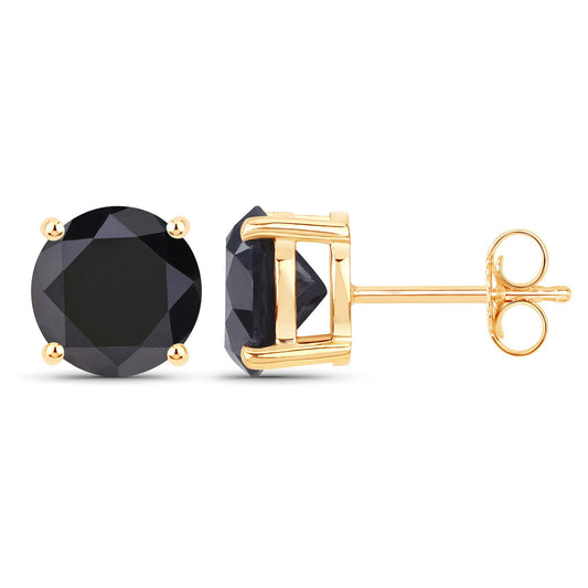 4.77 Carat Genuine Black Diamond 14K Yellow Gold Earrings - view 2