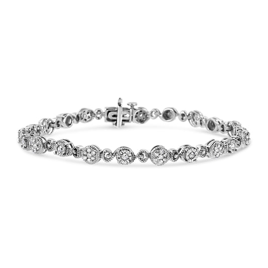 Pulsera de eslabones de plata esterlina .925 con diamantes de 1.0 quilates en total, diseño de remolino y cuentas (color I-J, claridad I3-Promo) - 7.25 pulgadas