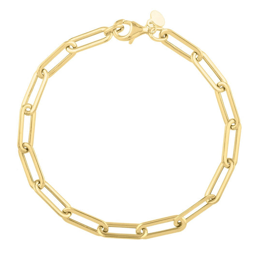 Pulsera de cadena larga de oro amarillo de 14k tipo clip abombada (4.80 mm)