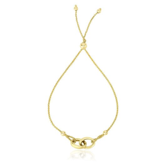 Pulsera ajustable tipo lariat de aros entrelazados de oro amarillo de 14k