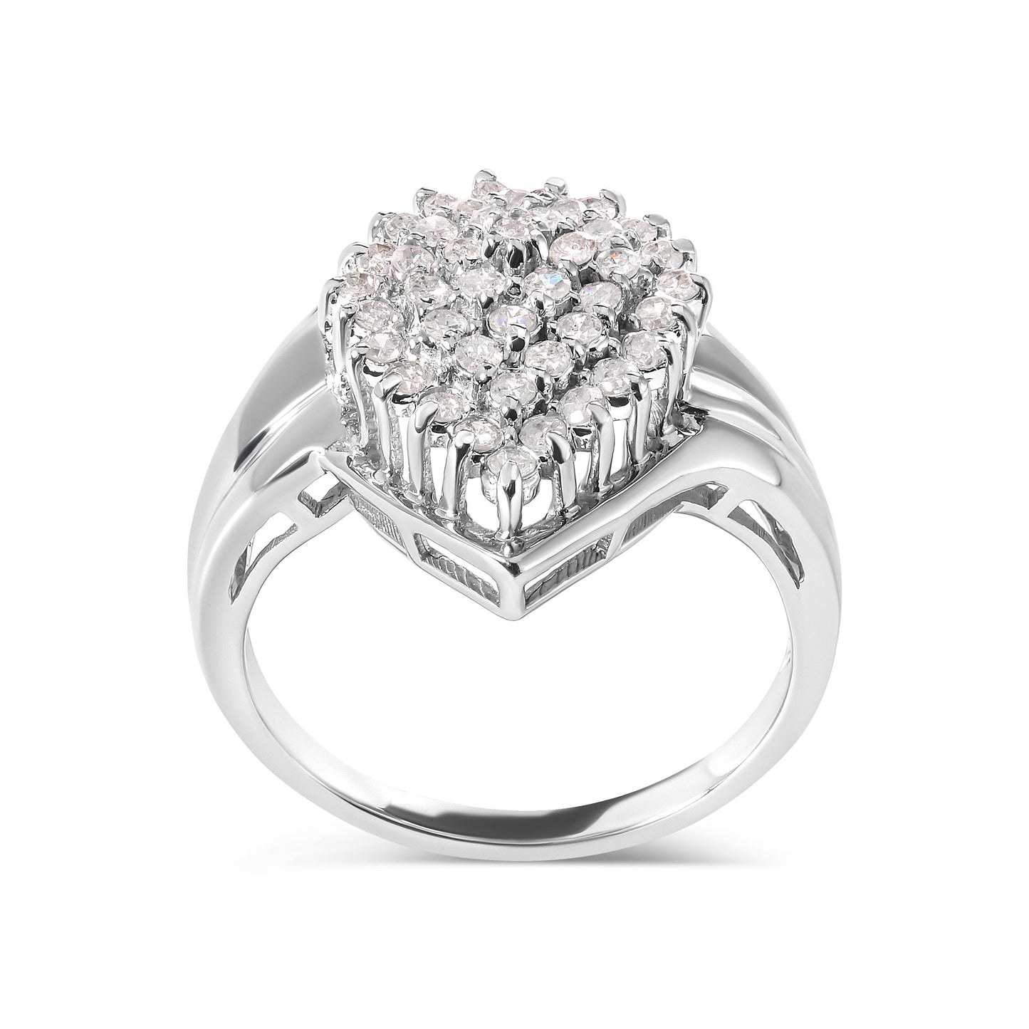 Anillo de oro blanco de 10 qt con forma de pera, racimo de diamantes de 1/2 qtc (color H-I, claridad I1-I2) - Talla 7