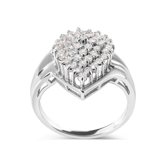 Anillo de oro blanco de 10 qt con forma de pera, racimo de diamantes de 1/2 qtc (color H-I, claridad I1-I2) - Talla 7