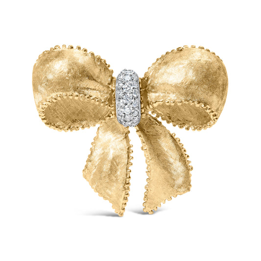Broche de lazo de oro amarillo de 18K y diamantes de 3/5 quilates (color G-H, claridad VS1-VS2)