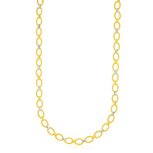 Collar elegante con eslabones ovalados multitextura de oro bicolor de 14k