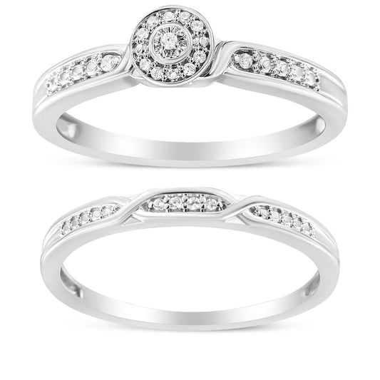 Anillo y banda de plata de ley .925 con acento de diamante y vástago trenzado (color I-J, claridad I3) - Talla 7