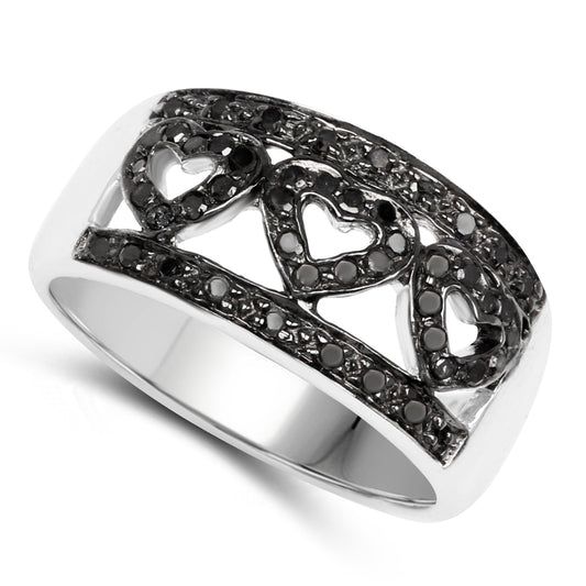 Anillo de plata de ley .925 con diamante negro auténtico de 0.32 quilates