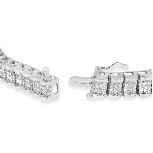 Pulsera de tenis de oro blanco de 14 quilates con diamantes talla princesa de 5.00 quilates engastados invisibles, diseño de cinturón y hebilla, 17.78 cm (color H-I, claridad SI1-SI2)