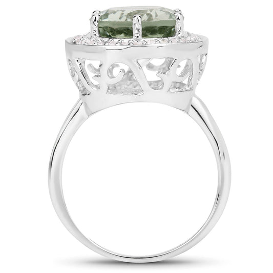 Anillo de 4.94 quilates de amatista verde genuina y topacio blanco de plata de ley .925