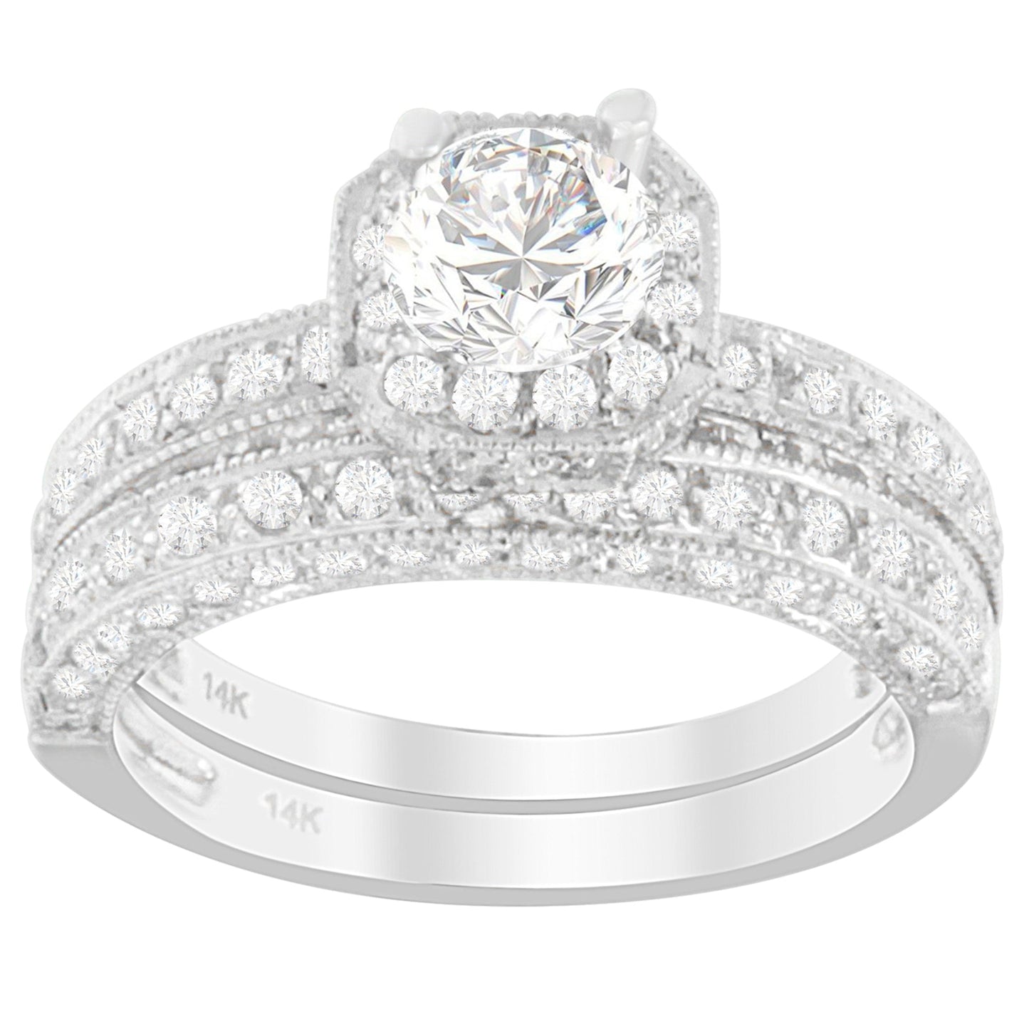 Anillo de oro blanco de 14 quilates con diamante de talla redonda de 1 ct. TDW (G-H, I1-I2)