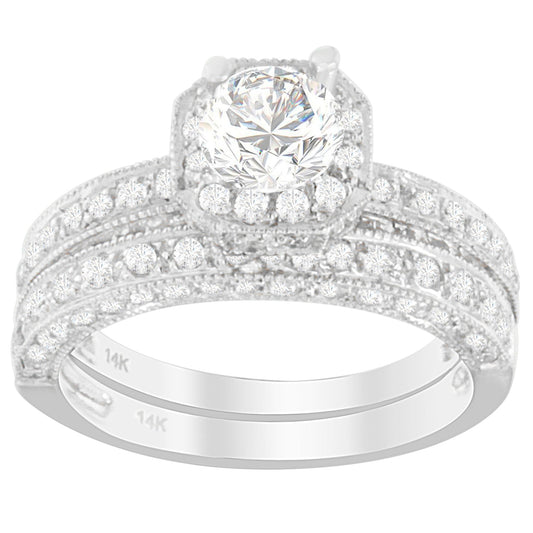 Anillo de oro blanco de 14 quilates con diamante de talla redonda de 1 ct. TDW (G-H, I1-I2)