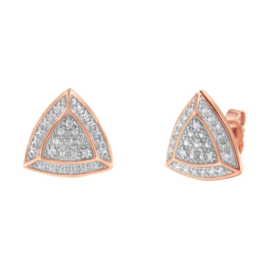 Pendientes de tuerca con forma de trillón y halo de 4 piedras de plata de ley .925 con baño de oro rosa de 14K y acentos de diamante (color H-I, claridad I2-I3)