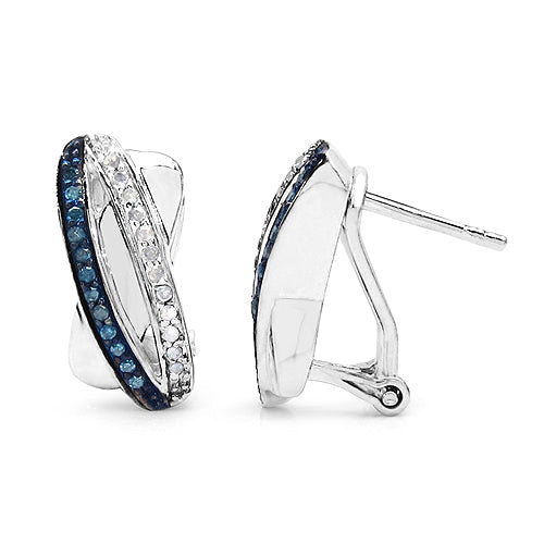 Pendientes de Plata Fina .925 con Diamantes Azules y Blancos Genuinos de 0.28 Quilates