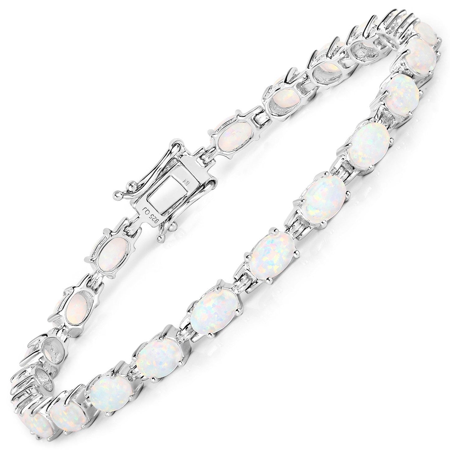 Brazalete de plata de ley .925 con ópalo creado genuino de 3.50 quilates