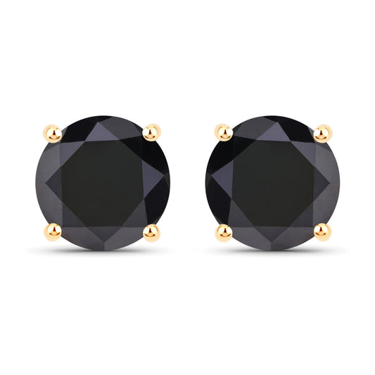 Pendientes de oro amarillo de 14 quilates con diamante negro auténtico de 4,12 quilates
