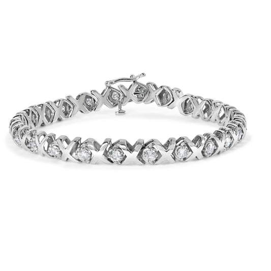 Pulsera de 10k Oro Blanco con 2.00 Cttw de Diamantes de Talla Redonda "XOXO" de Eslabones, 17.78 cm (Color I-J, Claridad I2-I3)