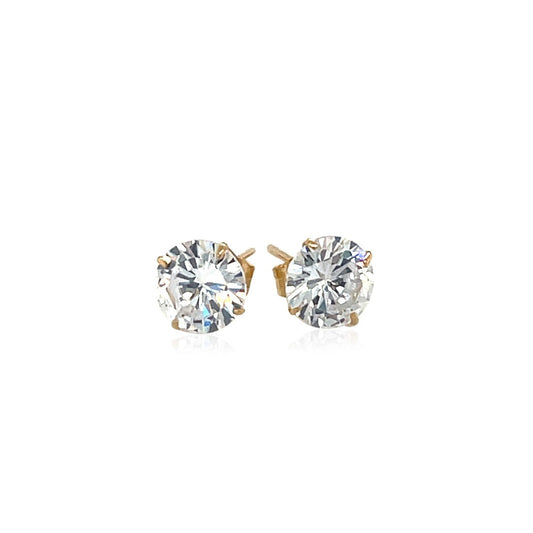 14k Yellow Gold Stud Earrings with White Hue Faceted Cubic Zirconia - view 2