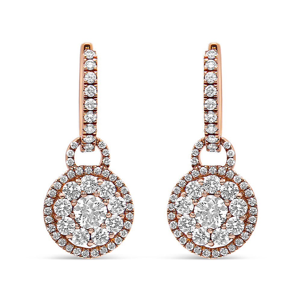Pendientes de oro rosa de 18 quilates con forma redonda de 1,5 quilates de diamante compuesto, estilo gota y colgante con cierre de palanca (color F-G, claridad VS1-VS2)