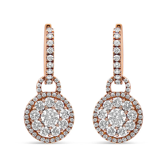 Pendientes de oro rosa de 18 quilates con forma redonda de 1,5 quilates de diamante compuesto, estilo gota y colgante con cierre de palanca (color F-G, claridad VS1-VS2)