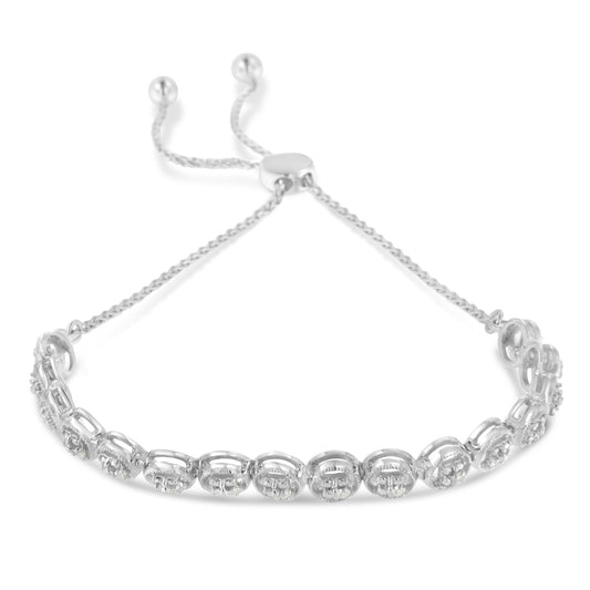Pulsera Bolo de Plata Esterlina .925 con Diamantes Redondos de 1/10 Cttw (Color I-J, Claridad I3)